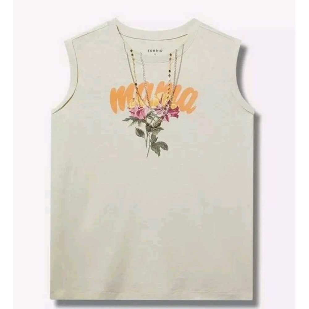 Y2K Mama Graphic Floral Muscle Tank Layered Necklace NWT Torrid 2X Festival Boho